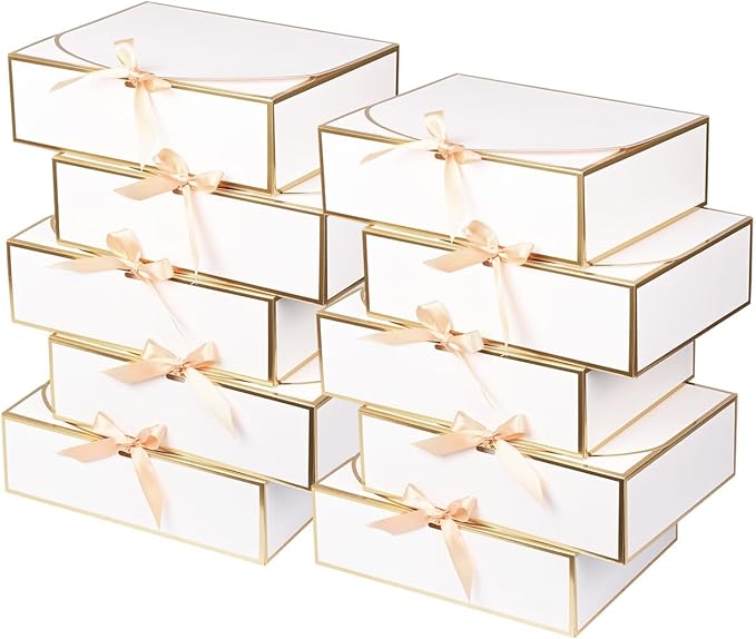 10 Pack Large Gift Boxes with Lids, 12.6x9.8x3.1 Inch Bridesmaid Proposal Box, White Gift Boxes for Presents, Wedding, Gra...