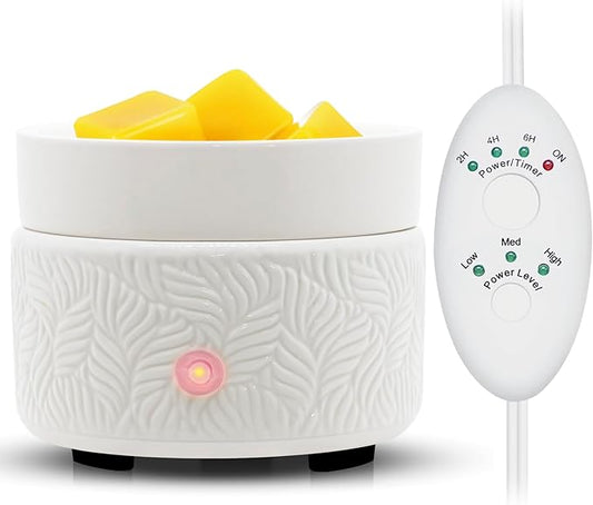 Candle Wax Melts Warmer Burner - Ceramic Essential Oil Warmer 3-in-1 candle warmer Timer Adjust Fragrance Intensity Auto S...