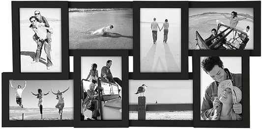 Malden International Designs Collage Picture Frame for Wall, Holds Eight Photos : 4-6x4 and 4-4x6 Inch - Black Plastic, Wa...