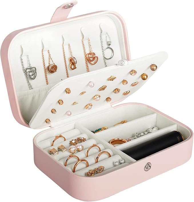 Hatori Travel Jewelry Box, PU Leather Small Jewelry Organizer for Women Girls, Portable Mini Travel Case Display Storage H...