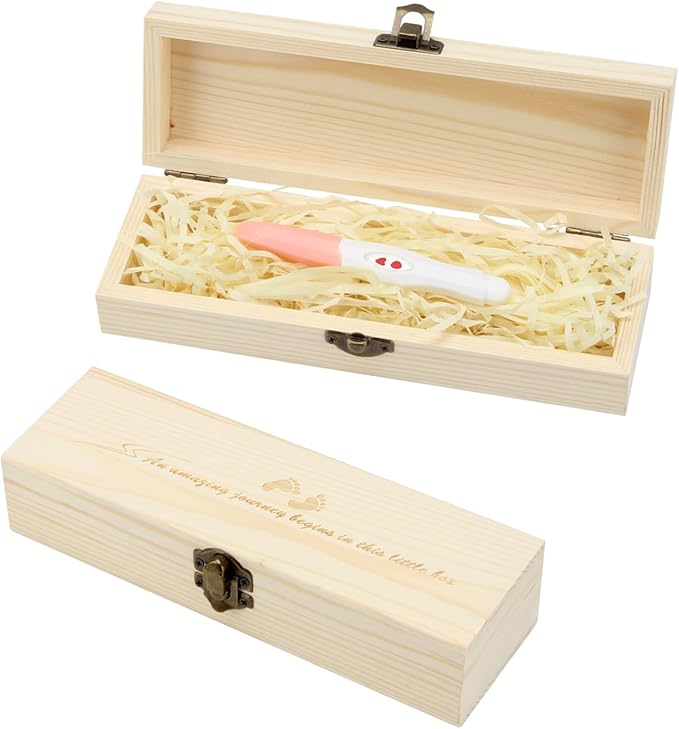 KCGANI Pregnancy Test Keepsake Box, Surprise Wooden Pregnancy Announcement Presents Box for Dad Grandparents Husband, Wood...