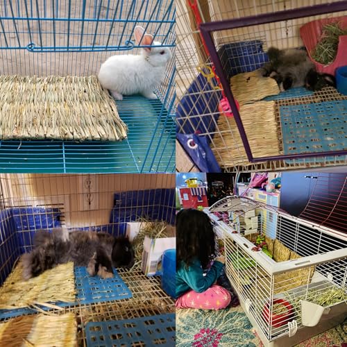 PINVNBY Natural Grass Mat for Rabbits,2 Pack Rabbit Hay Mats,100% Handwoven Hay Chewable Bedding & Cooling Mat for Bunny G...