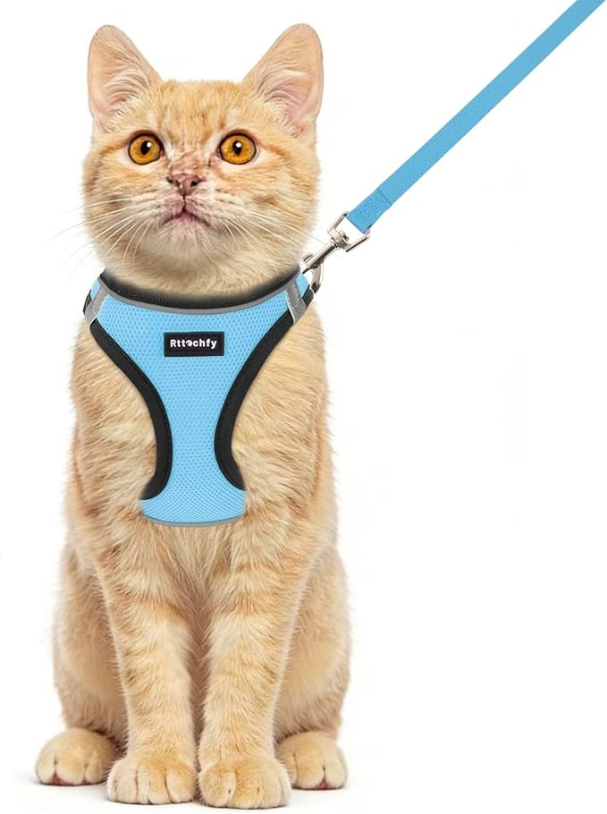 Rttochfy Cat Harness and Leash Set, Escape Proof Kitten Harness, Soft and Breathable Vest with Reflective Strip, Easy to W...