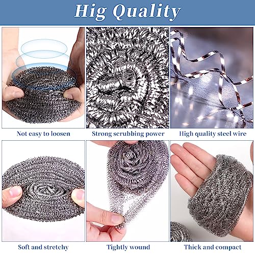 GUEICN Stainless Steel Scrubber Scrubbing Scouring Pad Sponges Clean Pot Pan and Steel Wool for Kitchen Bathroom