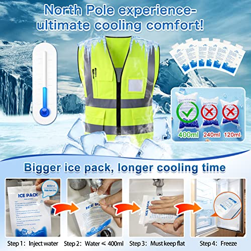 PANGTIKU Cooling Vest with 20pcs Gel Ice Pack - Ice Safety Vest for Men Women High Visibility Reflective for Hot Weather Work