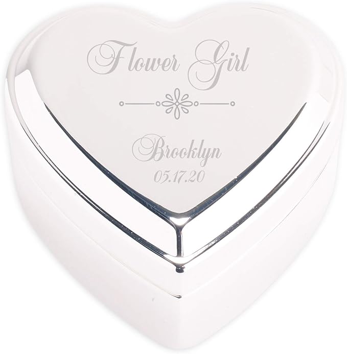Cherished Moments Personalized Heart Jewelry Box Keepsake for Flower Girl Gift With Custom Engraved Message or Name, Silve...