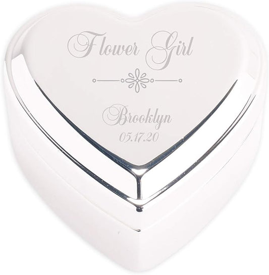 Cherished Moments Personalized Heart Jewelry Box Keepsake for Flower Girl Gift With Custom Engraved Message or Name, Silve...