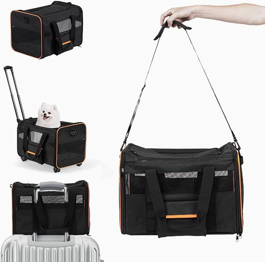 FERRAFAY Pet Carrier for Small Pet, Cat Dog Carrier for Car Soft Sided Dog Rolling Crate Cat Travel Bag