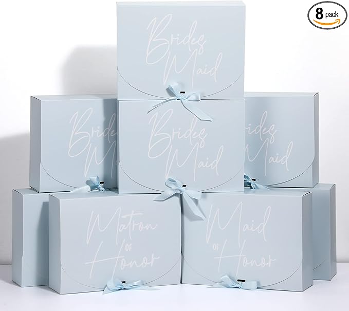 Marspark 8 Pack Blue Bridesmaid Proposal Gift Boxes with Ribbon 7.87 x 10.6 Inch Will You Be My Maid of Honor Bridesmaid B...