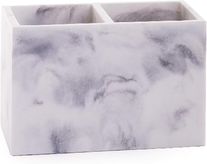 BINO | Multi-Purpose 2 Compartment Organizer - Elegant Makeup Brush & Toothbrush Holder for Bathroom and Vanity | Marble S...