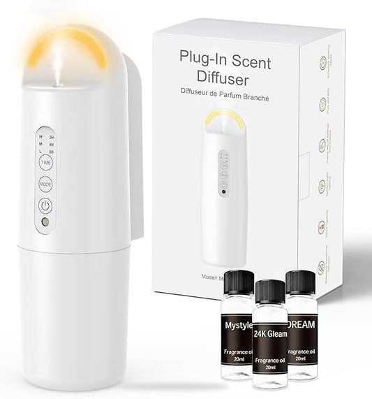 Plug in Waterless Essential Oil Diffuser, Elegant Waterless Scent Diffuser Starter Kit with 24H Smart Timer & Light Senso...