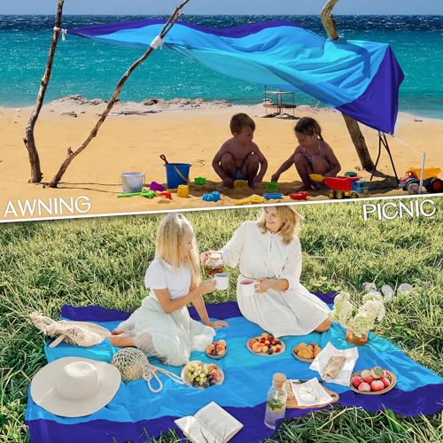 BYDOLL Beach Blanket 78''×81'' 4-7 Adults Oversized Lightweight Waterproof Sandproof Beach Blanket Large Picnic Mat for Tr...