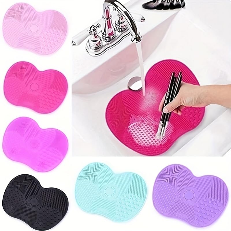 Make Up Brush Cleaning Mat，1PCS Silicone Makeup Brush Cleaner Pad With Suction Cup,Portable Cosmetic Washing Tool (Purple)