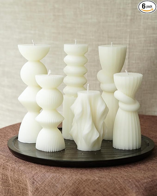 6 Pack Pillar Candles Ribbed Decorative Candle velas decorativas Fireplace Candle for Housewarming Gift, Shelf & Table Dec...