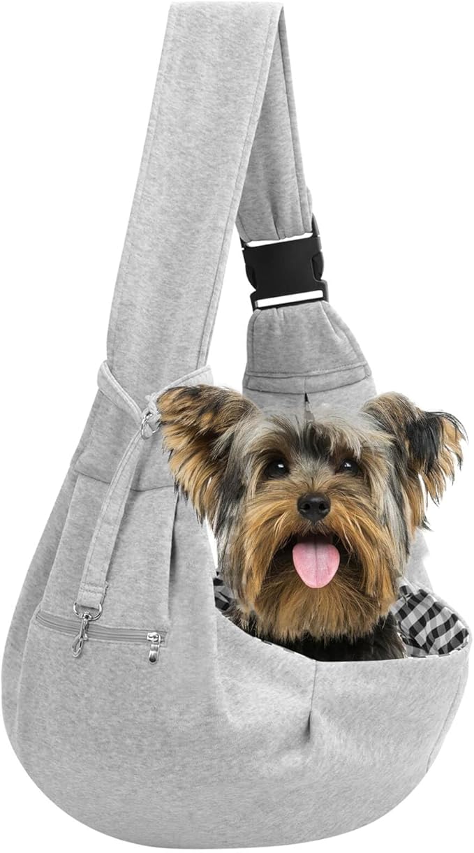Adjustable Dog Carrier Sling - Hand-Free Dog Carriers for Small Dogs and Cats, Puppy Sling Carrier with Zipper Purse Pocke...