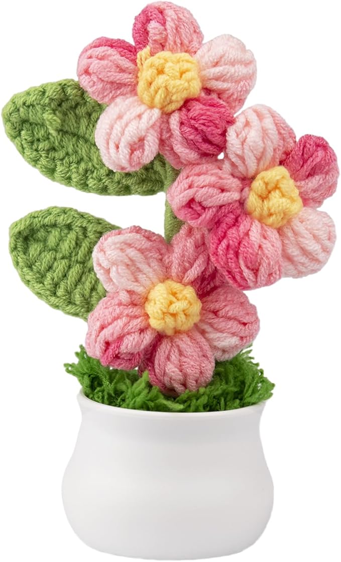 Knitting Crochet Puff Flowers Potted Plants, Gradient Colorful Flowers for Friends, Family and Lover, Handmade Flowers for...