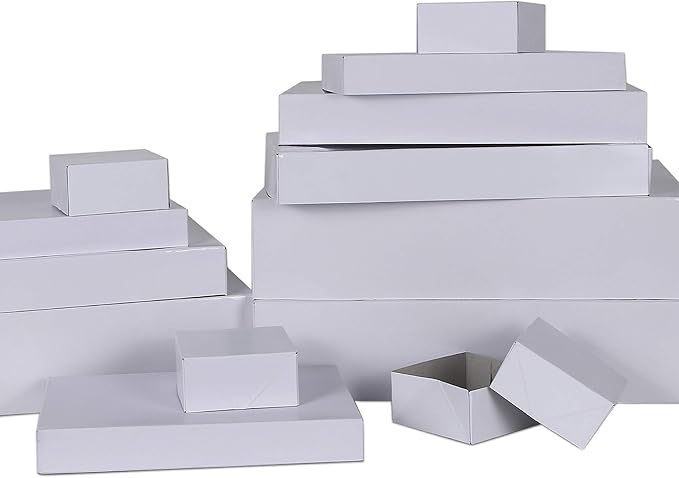 MOMONI Premium 13 Piece White Gift Boxes with Lids of Assorted Sizes with 4 inch Deep Robe Wrapping Boxes Set for Wrapping...