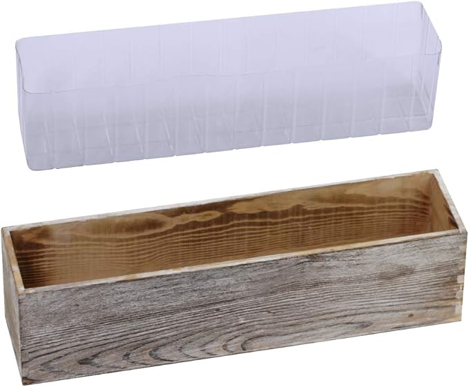 1 Pcs Wood Planter Rectangle Whitewashed Rectangular Decorative Wooden Box with Inner Plastic Box - 17.3" L x 3.9" W x 3....