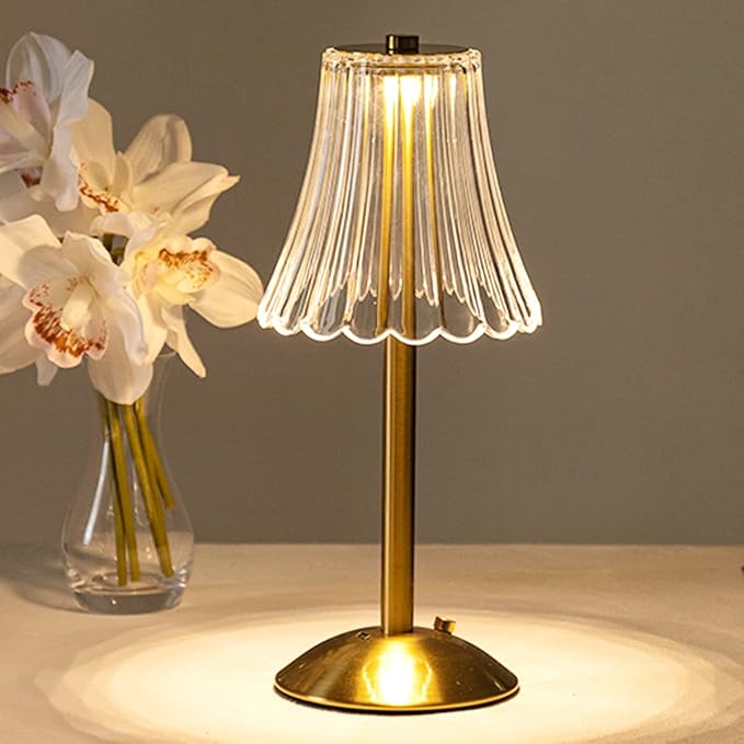 HEQET Cordless Table Lamps for Home,Table,Dining Room, Gold Rechargeable Lamps, USB Charge 12'' Tall LED Brass Portable Ou...