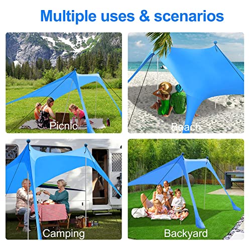 Beach Canopy Tent Sun Shade with UPF 50+ UV Protection, Beach Tent Sun Shelter with Sandbags, Poles and Ground Pegs and An...