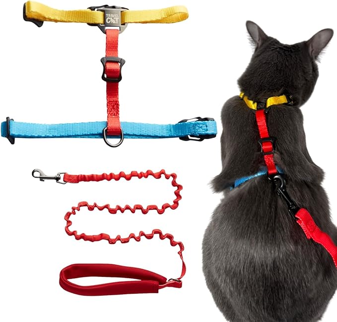 Travel Cat Harness and Bungee Leash Set - 2 in 1 Adjustable Escape Proof Cat Harness & Leash for Small, Medium, Large Cat...