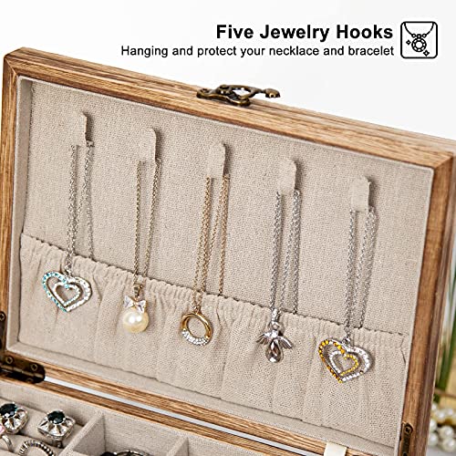 Pinzoveco Jewelry Box for Women, Rustic Wooden Jewelry Organizer Box for Storage Earrings Rings Necklace Bracelet, Farmhou...