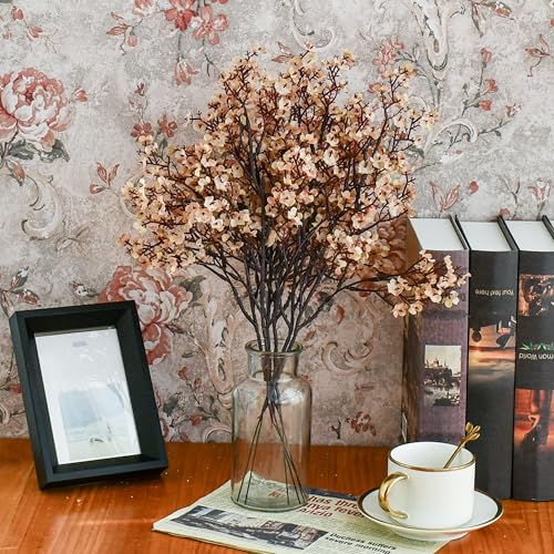 Mandy's Light Brown Artificial Baby’s Breath Flowers 6 Bundles Silk Gypsophila, 18.5 Inch European Style Modern Home Decor...