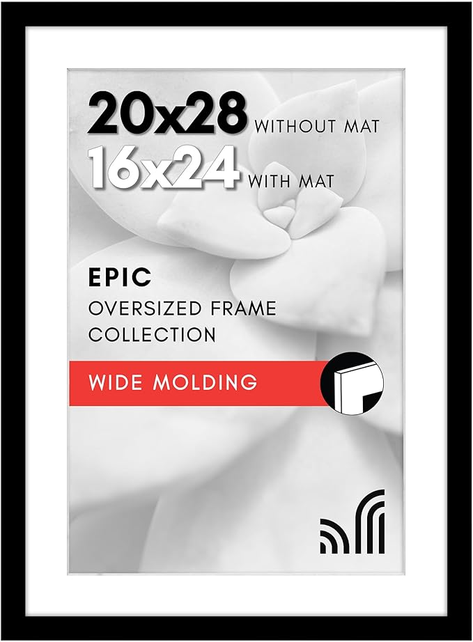 Americanflat 20x28 Picture Frame with Polished Plexiglass - Use as 16x24 Frame with Mat or Display 20x28 Photo Without Mat...