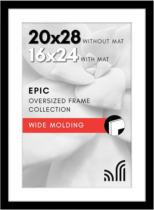 Americanflat 20x28 Picture Frame with Polished Plexiglass - Use as 16x24 Frame with Mat or Display 20x28 Photo Without Mat...