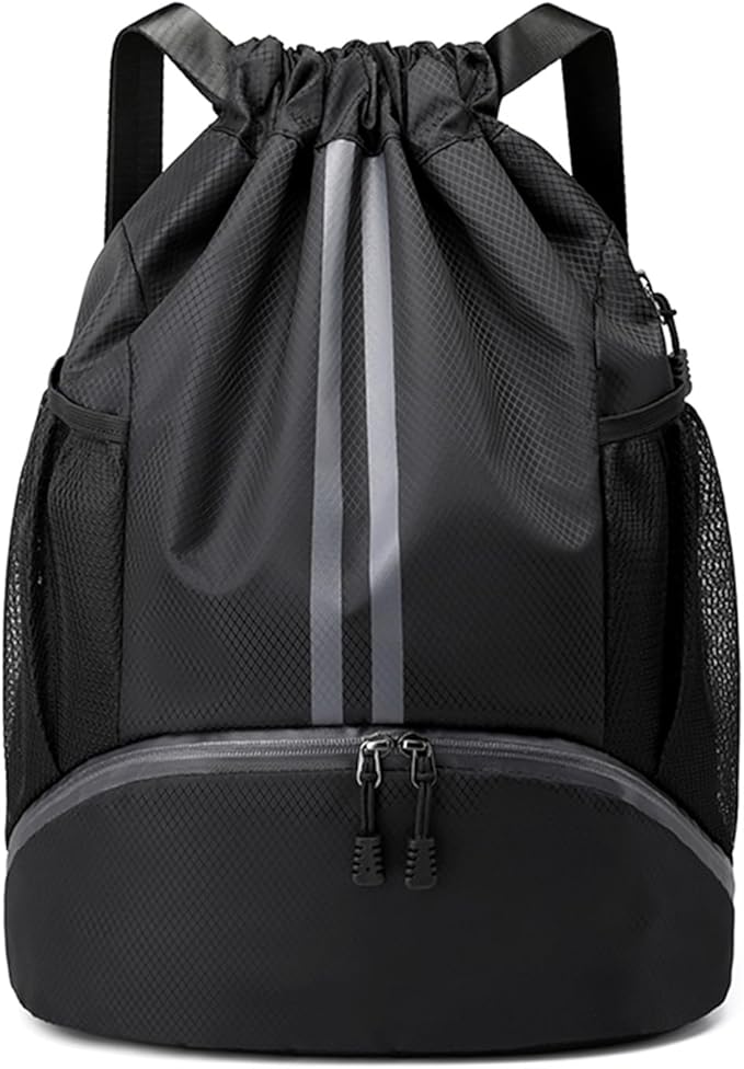JELUTAR Drawstring Backpack Gym Bag with Shoes Compartment for Soccer, Basketball, Swim, Water-Resistant String Backpack B...