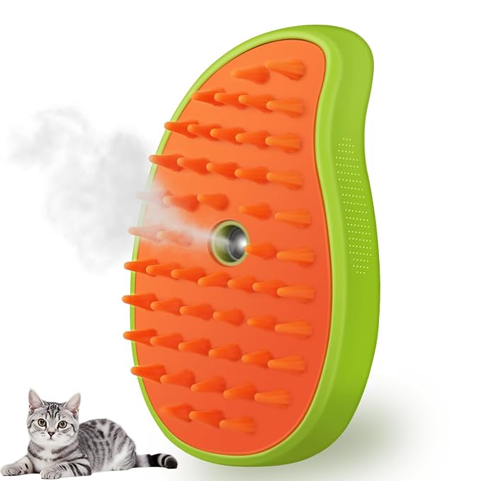 Cat Steam Brush, 3 In 1 Steamy Pet Brush, Silicone Massage Dog Hair Remover Comb, Spray Mist Grooming for Indoor Kittens (...