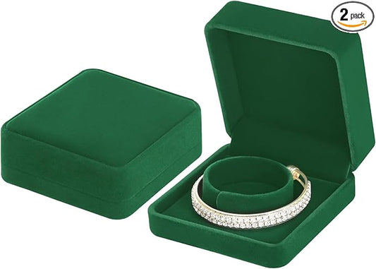 LETURE 2 Pieces Velvet Bracelet Boxes for Jewelry Gift, Classic Jewelry Box Storage Case Organizer Holder for Wedding, Eng...