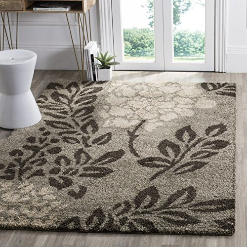 SAFAVIEH Florida Shag Collection Area Rug - 5'3" x 7'6", Smoke & Dark Brown, Floral Design, Non-Shedding & Easy Care, 1.2-...