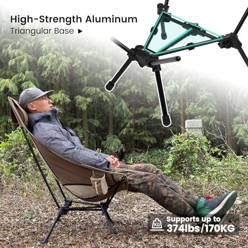 MellowCamp High Back Camping Chair, Oversized Comfort Design Collapsible Camp Chair with Pillow (Brown)