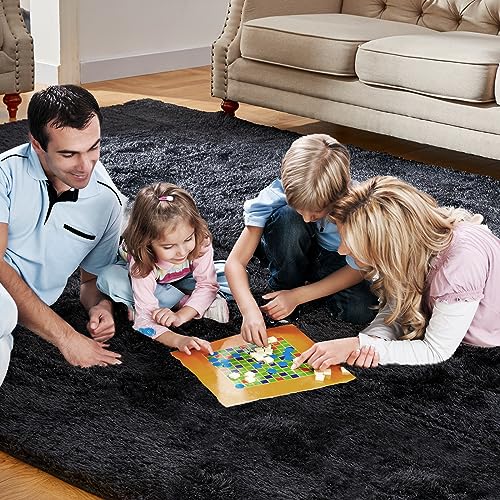 KNZE Super Soft Area Rugs for Living Room 5x7 Black, Fluffy Furry Shaggy Fuzzy Area Rug, Upgrade Anti-Skid Rectangular, Hi...
