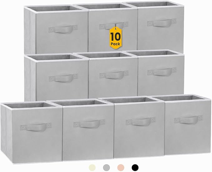 Criusia Storage Cubes, 11 Inch Cube Storage Bins for Shelves (10 Pack), Fabric Collapsible Storage Bins with Dual Handles,...