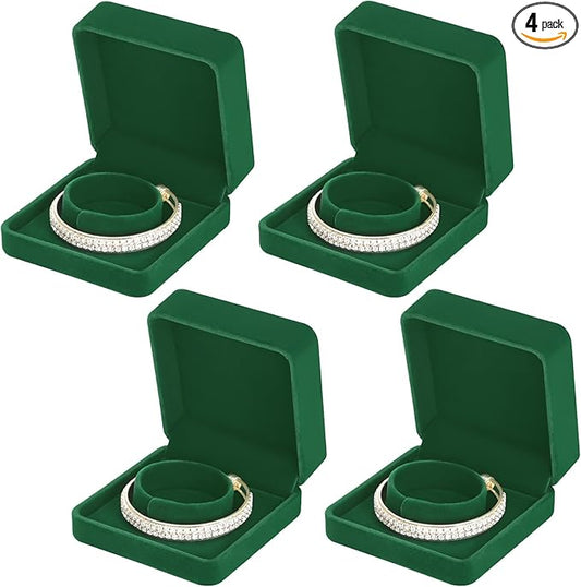 LETURE 4 Pieces Classic Velvet Bracelet Bangle Pendant Necklace Gift Box, Travel Jewelry Box Display Storage Case for Gif...