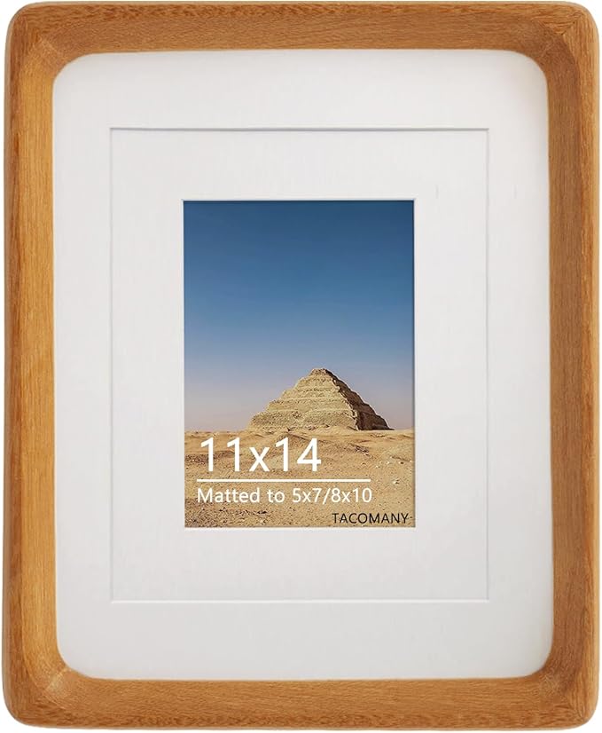 Natural Wood Photo Frames Inspired Tabletop Picture Frame with Mat, Vertical or Horizontal Display (Teak, 11x14 matted to ...