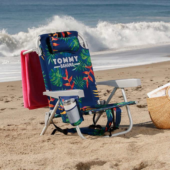 Tommy Bahama Backpack Beach Chair 2 Pack (Tropical Foliage), Dark Blue (2622206)