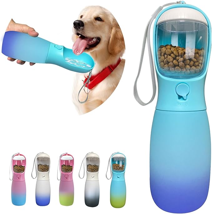 MITOCAPY 2-in-1 Dog Water Bottle Portable, Food Grade Travel Dog Bowls with Food Container, 19Oz Dog Water Bowl Dispenser,...