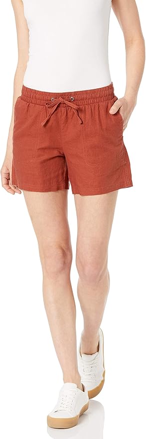 Amazon Essentials Women's 5" Inseam Drawstring Elastic Waist Linen Blend Summer Shorts