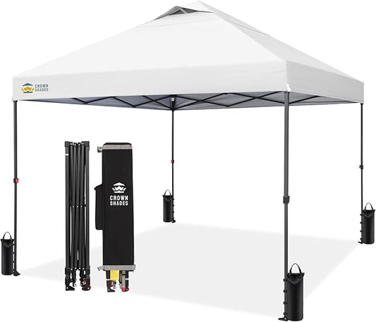 CROWN SHADES 10x10 Pop Up Canopy - Patented Center Lock One Push Instant Outdoor Canopy Beach Tent with STO-N-Go Bag 8 Sta...