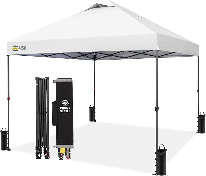 CROWN SHADES 10x10 Pop Up Canopy - Patented Center Lock One Push Instant Outdoor Canopy Beach Tent with STO-N-Go Bag 8 Sta...