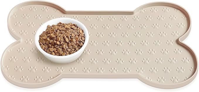 PWTAA Dog Food Mat Anti-Slip Silicone Dog Bowl Mat Thicker Pet Placemat Waterproof Cat Feeder Pad with Raised Edge Puppy K...