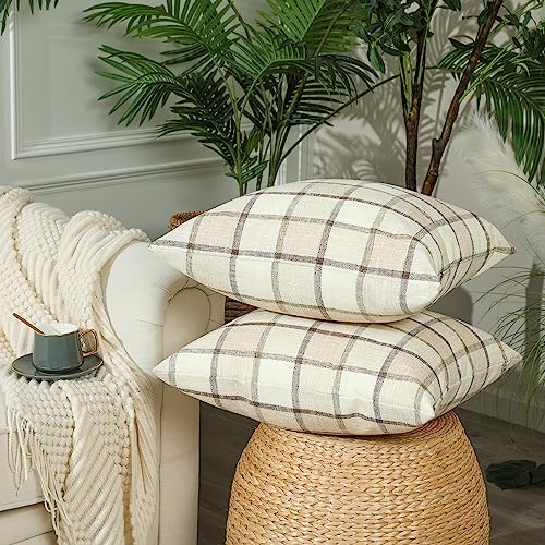 Stellhome Fall Linen Buffalo Check Throw Pillow Covers, Autumn Farmhouse Plaid Decorative Cushion Covers for Couch Sofa Li...