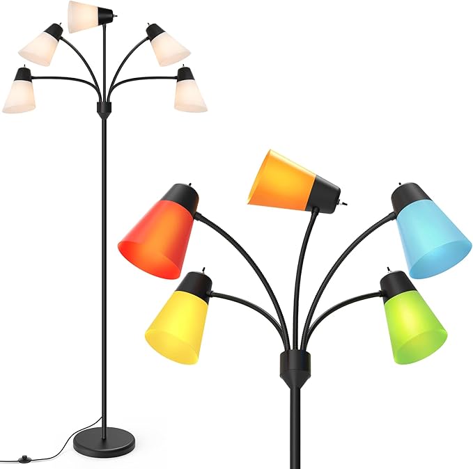 FOLKSMATE LED Floor Lamp, Medusa Multi Head Modern Tall, Rustic Adjustable Reading Standing Light for Living/Kids Room, Be...
