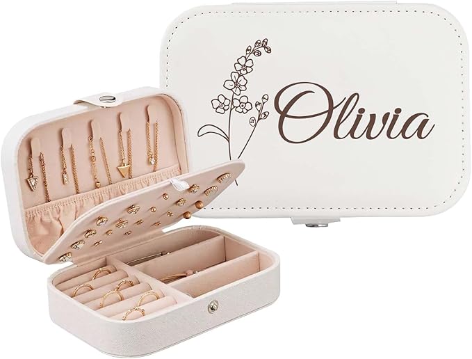 Fincekoom Personalized Jewelry Box Gifts for Women Custom Travel Jewelry Case Organization Leather Customized Birthday Ann...