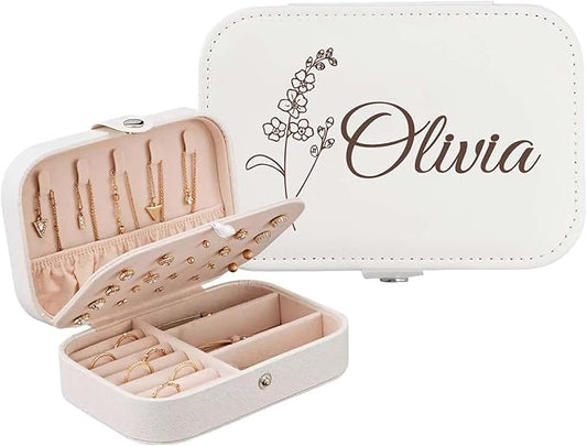 Fincekoom Personalized Jewelry Box Gifts for Women Custom Travel Jewelry Case Organization Leather Customized Birthday Ann...