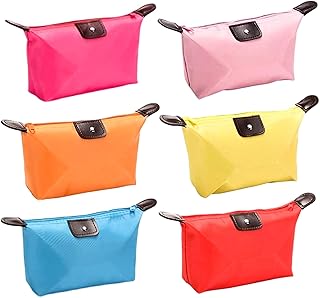 Vyooxcy Set of 6 Waterproof Nylon Cosmetic Pouch for Women – Foldable Dumpling Shaped Makeup Bag for Travel and Storage
