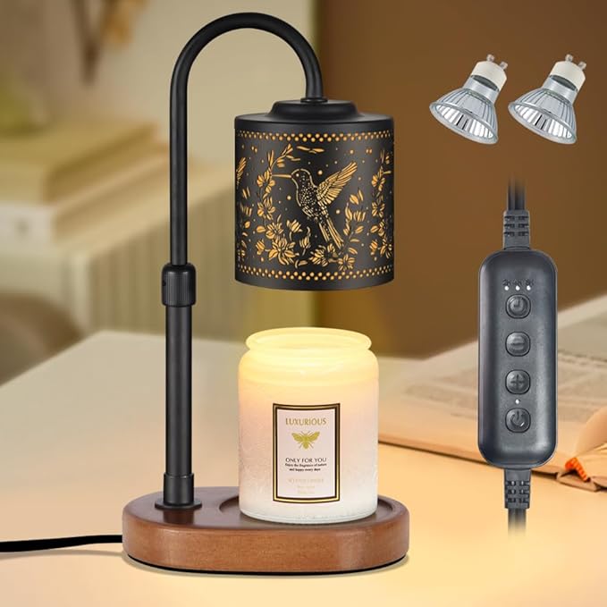 copinpin Dimmable Candle Warmer Lamp with Timer Adjustable Height for Scented Jar Candles Electric Candle Wax Melt Warmer ...